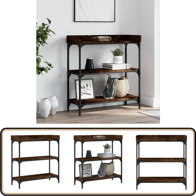 Vidaxl - Table console avec étagères chêne fumé 75x30x80 cm - Table Basse - Table D'appoint - Meuble D'entrée - Table Console - Mobilier Industriel