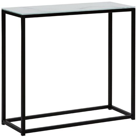 Table Console avec Plateau en Verre Effet Marbre et Structure en Métal Noir Coiffeuse au Design Industriel pour Intérieur Moderne ou Rétro Beliani - Blanc