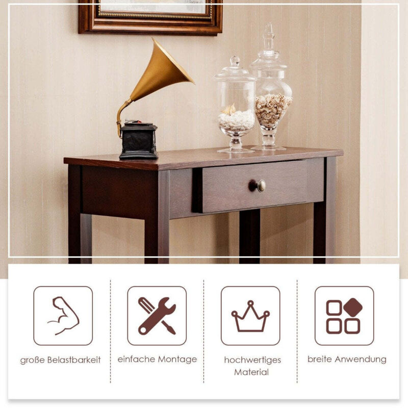 Table console avec tiroir table dentree table dappoint industrielle etroite en bois 71 x 30 x 71 cm marron 883