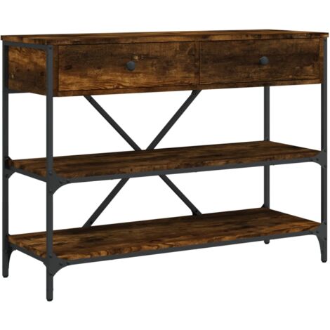 Table console avec tiroirs et étagères chêne fumé