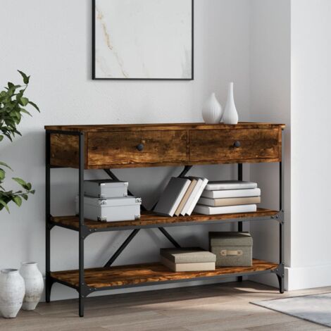 Table console avec tiroirs et étagères chêne fumé vidaXL