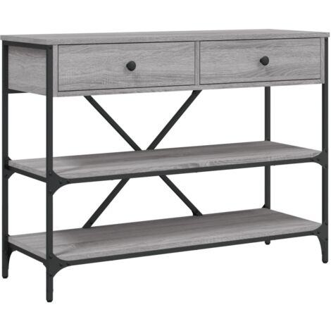 Table console avec tiroirs et étagères gris bois d'ingénierie