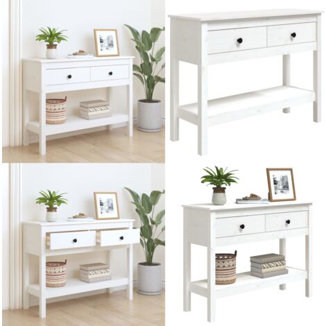 Table console Blanc 100x35x75 cm Bois massif de pin - Table Basse - Meuble Entrée - Table Console - Table D'appoint - Table Design - Home & Living