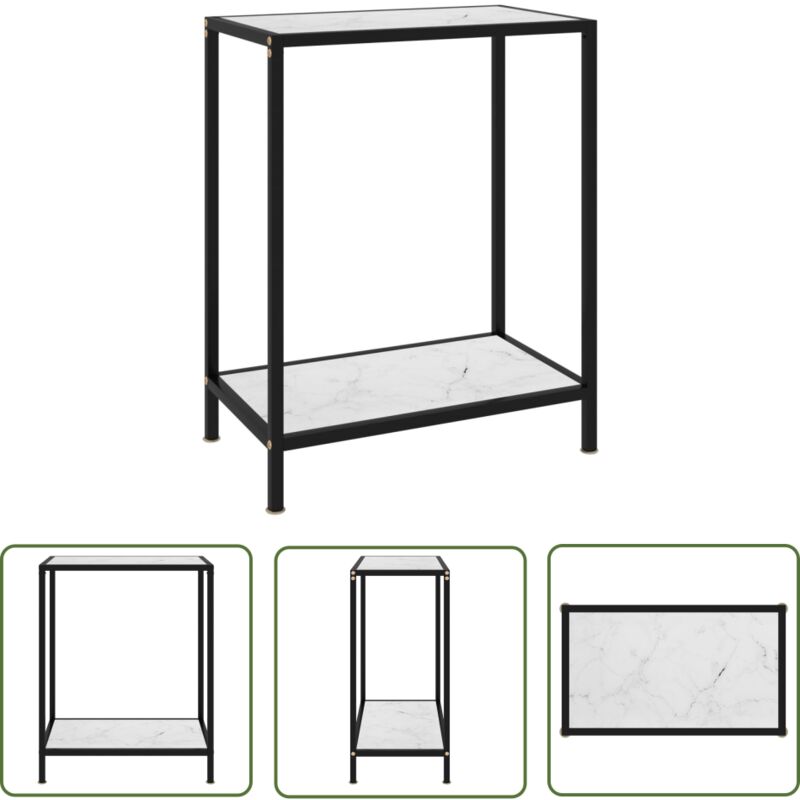 Les Tendances - The Living Store Table console Blanc 60x35x75 cm Verre trempé - Table Basse - Meuble Design - Table D'appoint - Table Blanche - Table