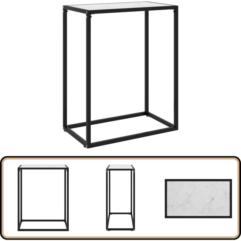Table console Blanc 60x35x75 cm Verre trempé - Table Basse - Meuble Design - Table D'appoint - Table Blanche - Table En Verre Trempé