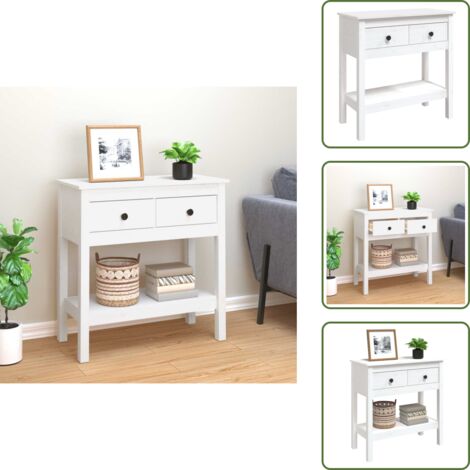Table console Blanc 75x35x75 cm Bois massif de pin - Table Basse - Meuble De Salon - Table D'appoint - Table Console - Bois Massif