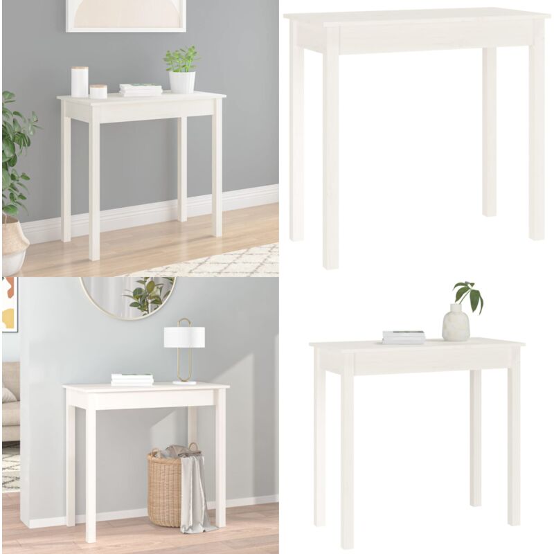 Table console Blanc 80x40x75 cm Bois massif de pin - Table Basse - Meuble D'intérieur - Table D'appoint - Table Console - Bois Massif - Home & Living
