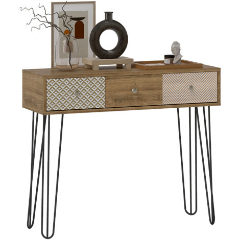 Table console Canapé à 3 tiroirs avec pieds en acier type fourchette Style bohème naturel