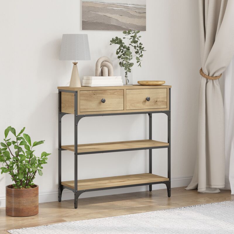 Vidaxl – Table console chêne artisanal 72,5 x 25 x 75 cm – Bois aggloméré et métal – Avec étagère pour rangement intérieur