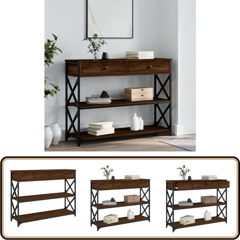 Table console chêne marron 100x28x75 cm bois d'ingénierie - Table Basse - Table D'appoint - Meuble D'entrée - Table Console - Mobilier Industriel