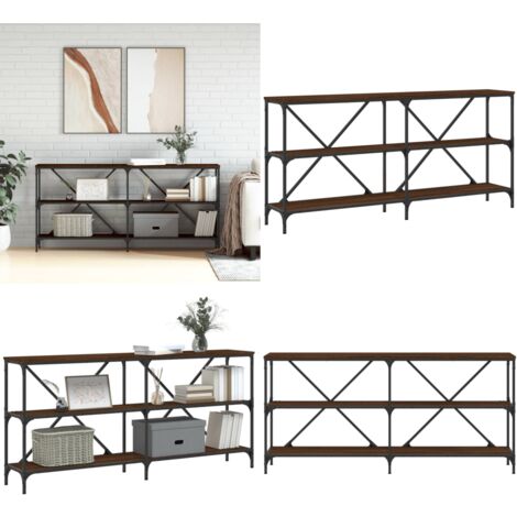 Table console chêne marron 160x30x75cm bois d'ingénierie et fer - Table Basse - Meuble D'entrée - Table Console - Table D'appoint - Décoration Intérieure - Home & Living