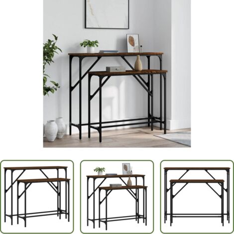 Table console chêne marron -  Tables console 2 pcs chêne marron bois d'ingénierie