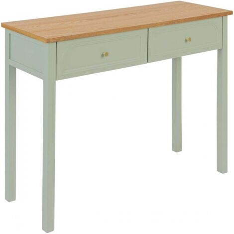 Table console Coiffeuse avec  2 tiroirs, coloris Vert Céladon - Longueur 100 x Profondeur 35 x Hauteur 80 cm