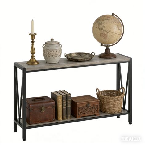 Table Console, Console d'Entrée 109x60x25 cm Meuble Étroite à 2 Niveaux+Étagères Ouvertes pour Salon, Couloir,Gris