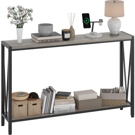 Table Console, Console d'Entrée 120x60x25 cm Meuble Étroite à 2 Niveaux+Étagères Ouvertes pour Salon, Couloir,Gris
