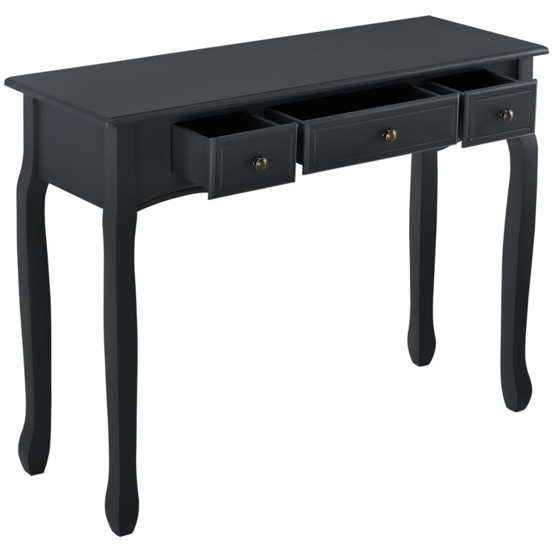 Table console d entrée salon avec 3 tiroirs mdf pieds en pin 100 cm noir