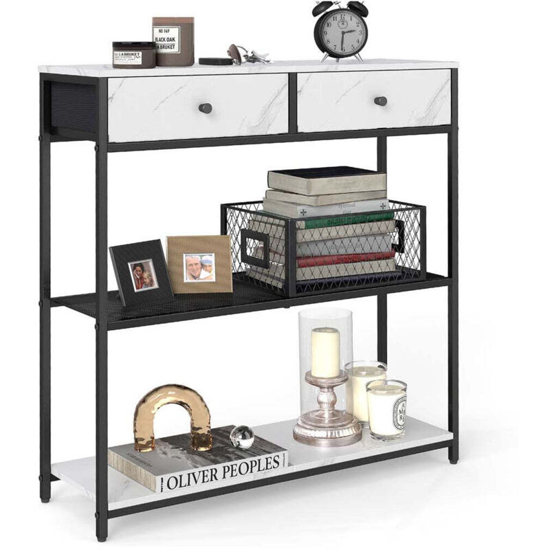 Table console d'entrée étroite avec 2 tiroirs en tissu meuble console bout de canapé sur 3 niveaux 24 x 76 x 80 cm pour entrée salon marron rustique Table console d'entrée étroite avec 2 tiroirs en tissu meuble console bout de canapé sur 3 niveaux 24 x 76 x 80 cm pour entrée salon marron rustique