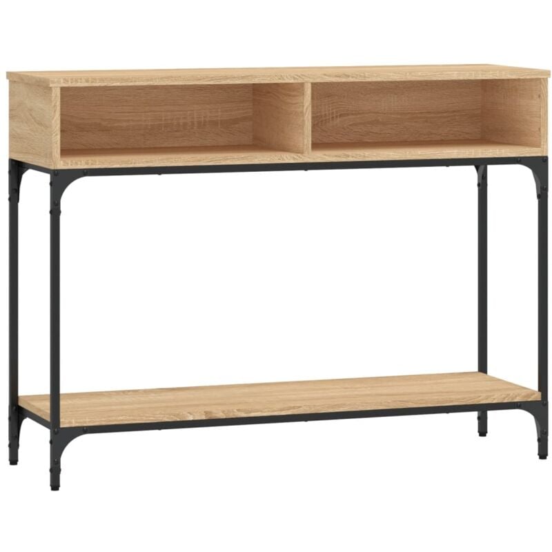 Décoshop26 - Table console d'entrée fonctionnel et stylé avec compartiments de rangement 100 x 30,5 x 75 cm bois d'ingénierie et métal DEC031904