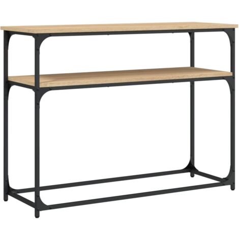 Table console d'entrée fonctionnel et stylé avec étagères 100 x 35,5 x 75 cm bois d'ingénierie et métal DEC031913