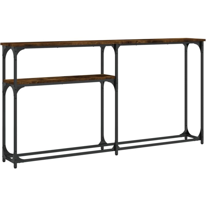 Table console d'entrée fonctionnel et stylé avec étagères 145 x 22,5 x 75 cm bois d'ingénierie et métal DEC031785