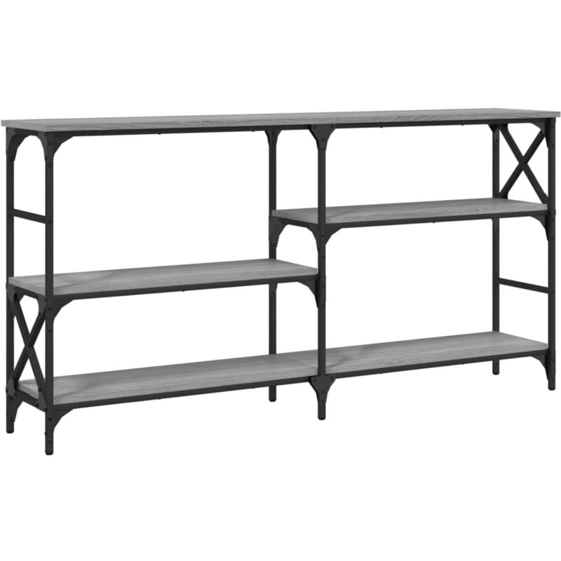 Décoshop26 - Table console d'entrée fonctionnel et stylé avec étagères 150 x 29 x 76,5 cm bois d'ingénierie gris et métal DEC032219