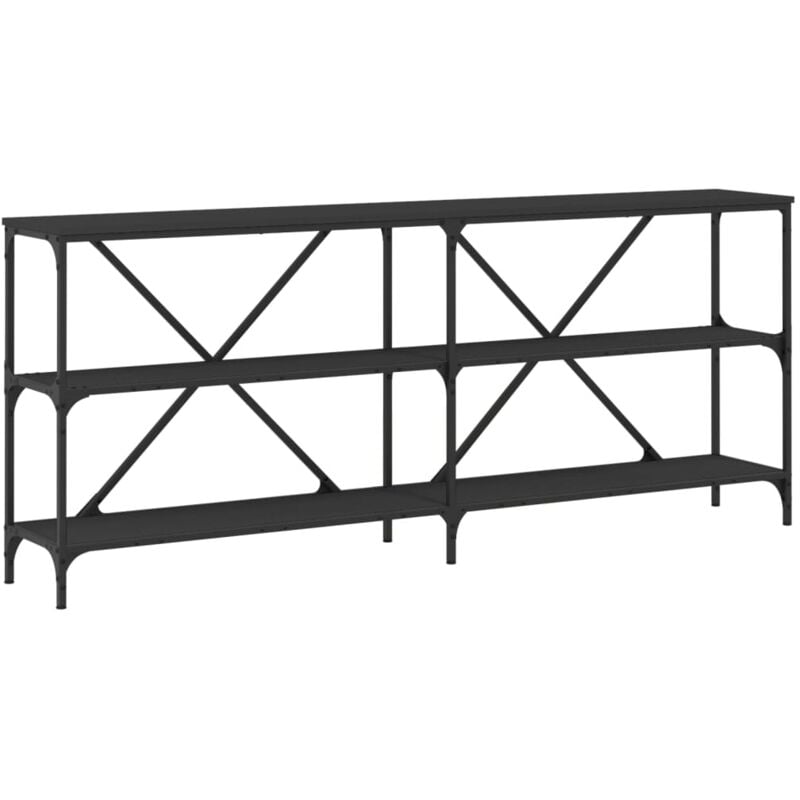 Décoshop26 - Table console d'entrée fonctionnel et stylé avec étagères 180 x 30 x 75 cm bois d'ingénierie et fer noir DEC032126