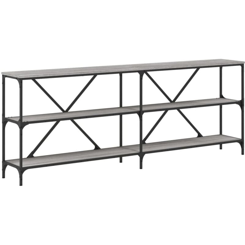 Table console d'entrée fonctionnel et stylé avec étagères 200 x 30 x 75 cm bois d'ingénierie gris et fer DEC032232