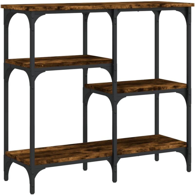 Décoshop26 - Table console d'entrée fonctionnel et stylé avec étagères 80 x 29 x 75 cm bois d'ingénierie marron et métal DEC031818