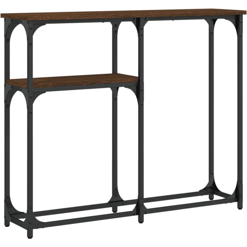Décoshop26 - Table console d'entrée fonctionnel et stylé avec étagères 90 x 22,5 x 75 cm bois d'ingénierie marron et métal DEC031896