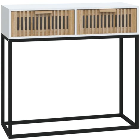 Table console d'entrée fonctionnel et stylé avec tiroirs 80 x 30 x 75 cm bois d'ingénierie et fer DEC031714