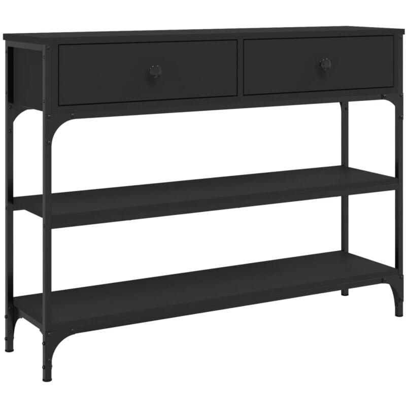 Décoshop26 - Table console d'entrée fonctionnel et stylé avec tiroirs et étagères 100 x 25 x 75 cm bois d'ingénierie noir et métal DEC032060
