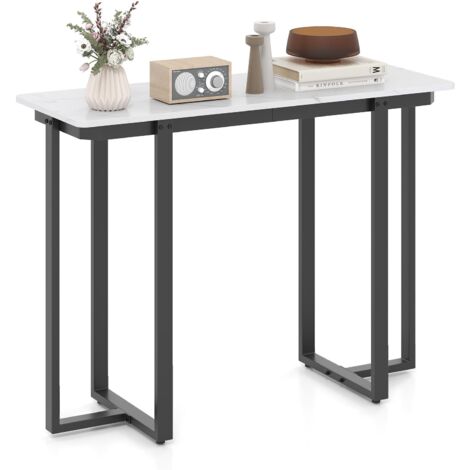Table Console d'Entrée Moderne en Imitation Marbre avec Structure Géométrique en Métal, Table d’Appoint Etroite 107x40x79,5 cm, Blanc et Noir