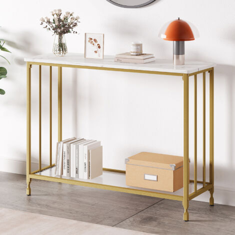 Table console - Doré - 105x30x81CM - 2 étagères en verre trempé - cadre en acier