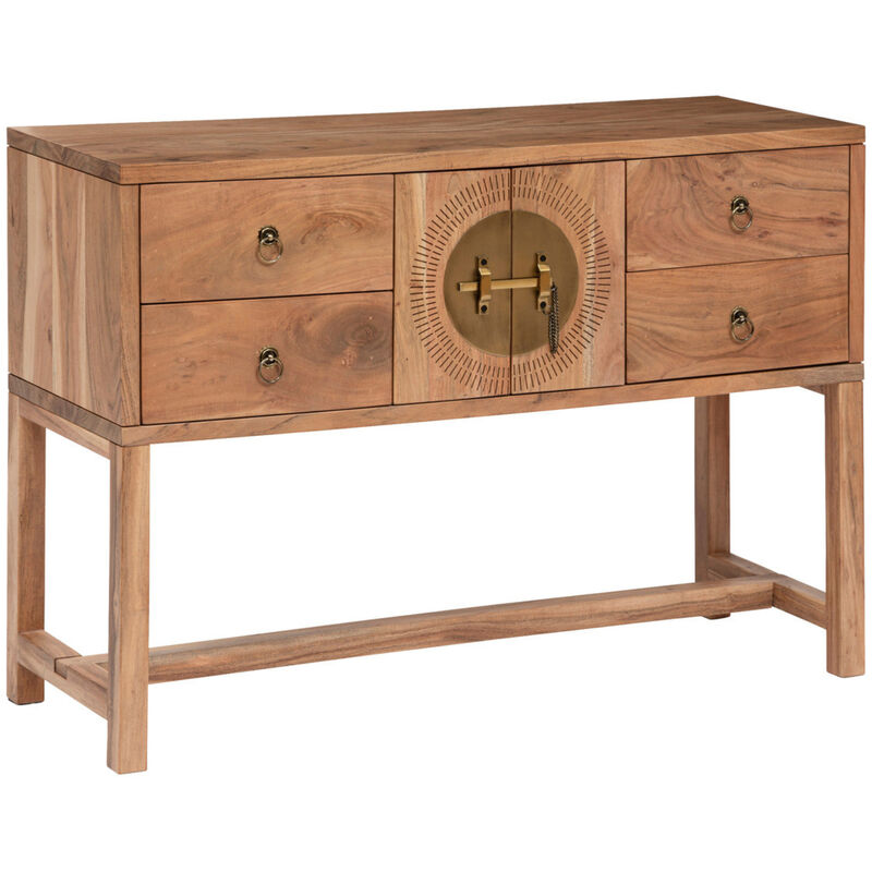 Table console en bois d'acacia coloris naturel avec 2 portes et 4 tiroirs - longueur 112 x Profondeur 40 x Hauteur 79 cm Pegane Table console en bois d'acacia coloris naturel avec 2 portes et 4 tiroirs - longueur 112 x Profondeur 40 x Hauteur 79 cm Pegane