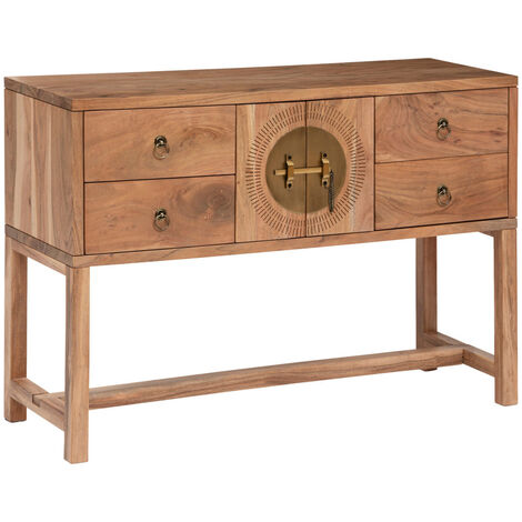 Table console en bois d'acacia coloris naturel avec 2 portes et 4 tiroirs - longueur 112 x Profondeur 40 x Hauteur 79 cm -PEGANE-