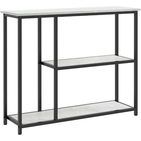 Table console en design industriel, 2 étagères, aspect marbre, noir + blanc