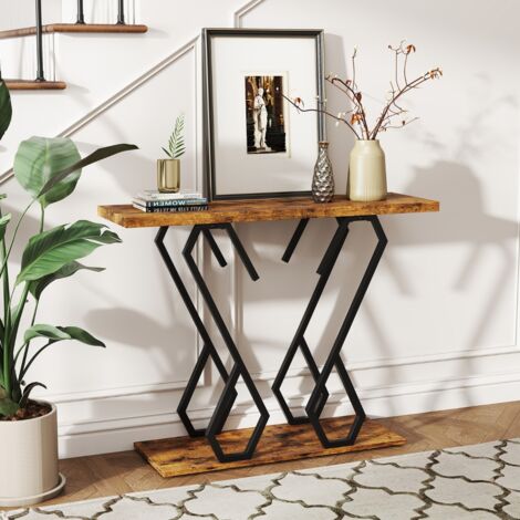 Table Console en Faux Marbre Table de Foyer Repose-pieds Réglables Kits Anti-basculement Cadre en Métal Table D'entrée Table D'appoint Café