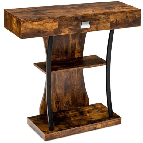 Table console en forme de t pour petits espaces 91 x 30 x 88 cm marron rustique