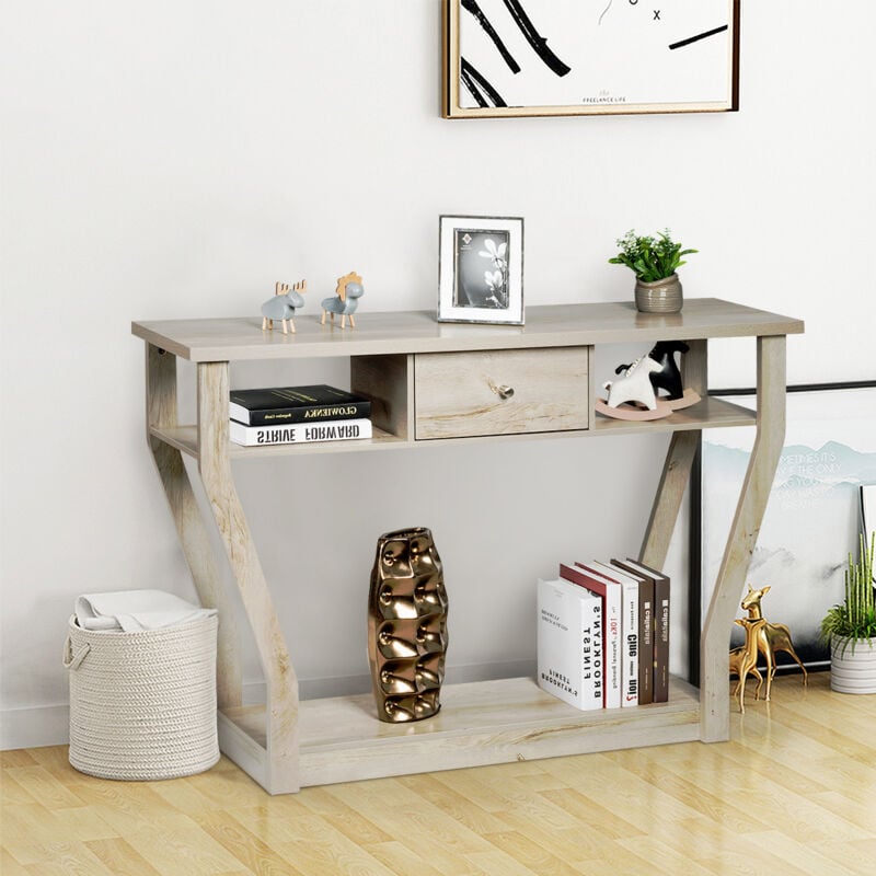 Table Console en MDF avec un Tiroir et 3 Compartiments pour Rangemen-Table d'Appoint pour Couloir Salon Entrée 120x30x81cm Gris DESIGN IN