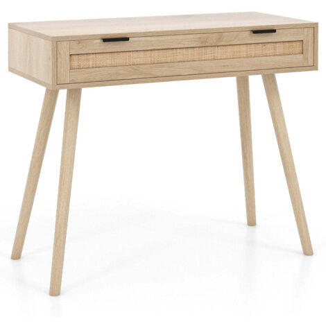 Table console en rotin avec tiroir coulissant, table d'entrée, table en bois de ferme