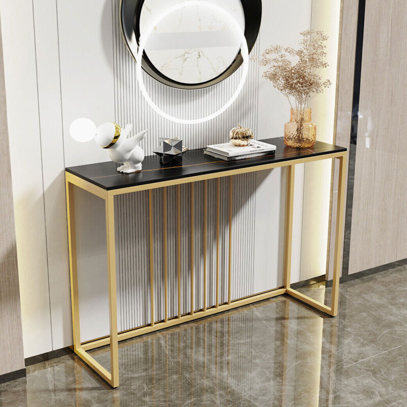 Table Console Entrée en Marbre Meuble d'Entrée Scandinave Pour Couloir Salon - Noir Doré 120x30x78,5cm