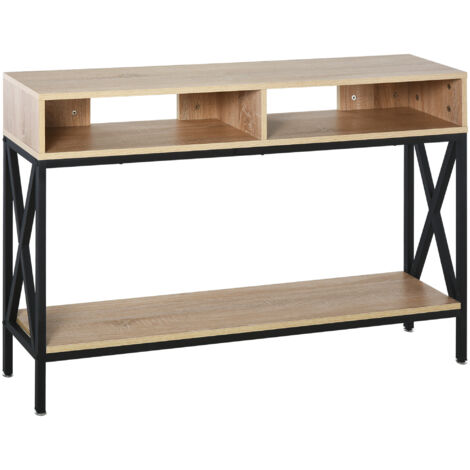Table Console Entrée Industriel Multi-rangements 120 x 23,5 x 75 cm Bois Chêne