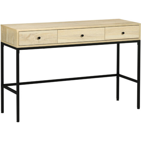 Table console entrée structure acier 3 tiroirs effet bois style industriel 120x39,8x78 cm naturel noir