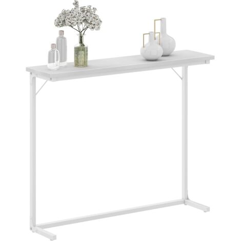 Table console étroite 100 x 24 cm – Style industriel blanc – Panneau en bois et cadre en acier – Charge max 20 kg