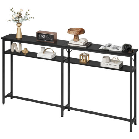 Table console étroite, 180 x 23 x 100 cm, à 2 étages, avec espace de rangement, extra longue, pour entrée, salon, noire