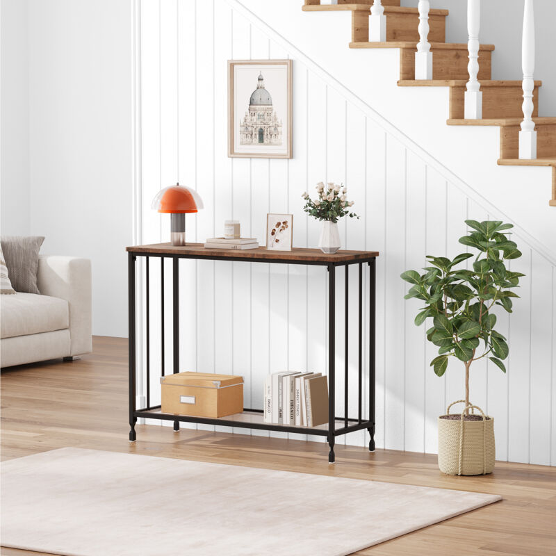 Lunsy - Table console étroite avec étagère - 85 x 30 x 81 cm - Table d'appoint vintage - Petite table d'exposition en métal - Table basse