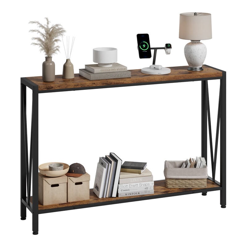 Hoerfuriy - Table console étroite en bois - 110 x 25 x 76 cm - Avec espace de rangement -Table d'entrée - Noir - Table console fine pour entrée