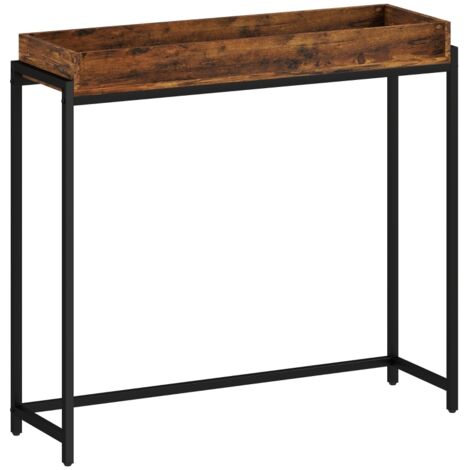 Table console étroite, métal, panneau de particules, brun rustique