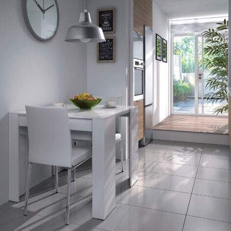 Table console extensible 51/237x90x78 cm en bois blanc