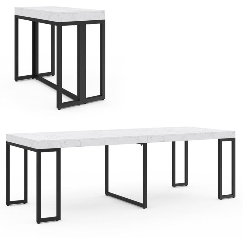 Idmarket - Table console extensible 10 personnes 235 cm plateau effet marbre blanc alaska